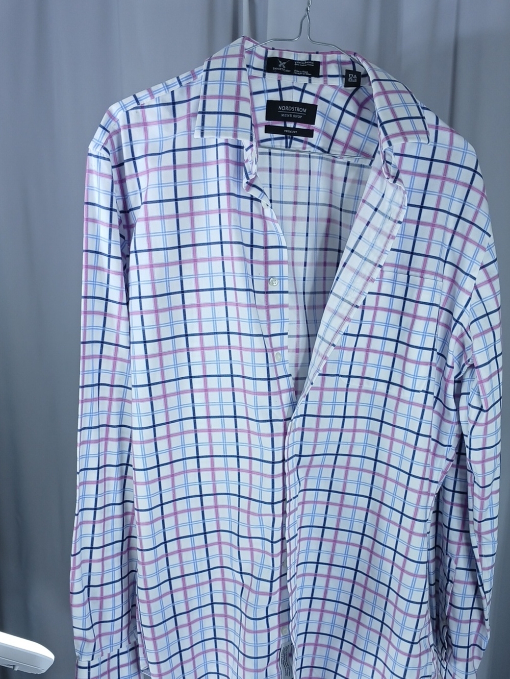 Nordstrom Men's White Plaid cotton Dress Shirt with Pink & Blue Checks